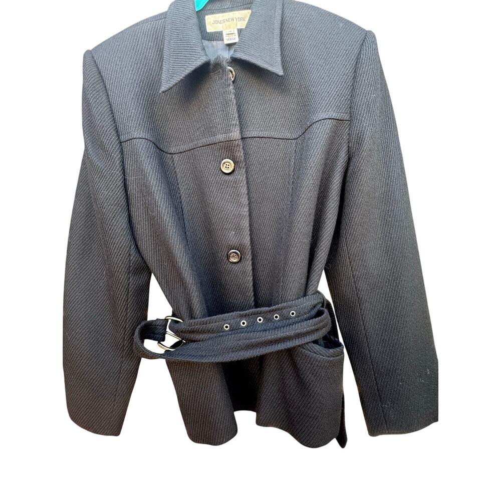 Vintage 90s Jones New York Black Wool Belted Blazer Jacket USA Womens 16 Peplum - Picture 4 of 12